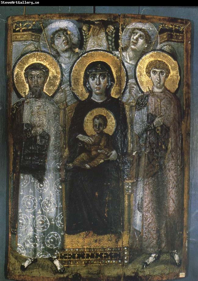 unknow artist Throning Virgin with Child Between St. Theodorus and St. Joris